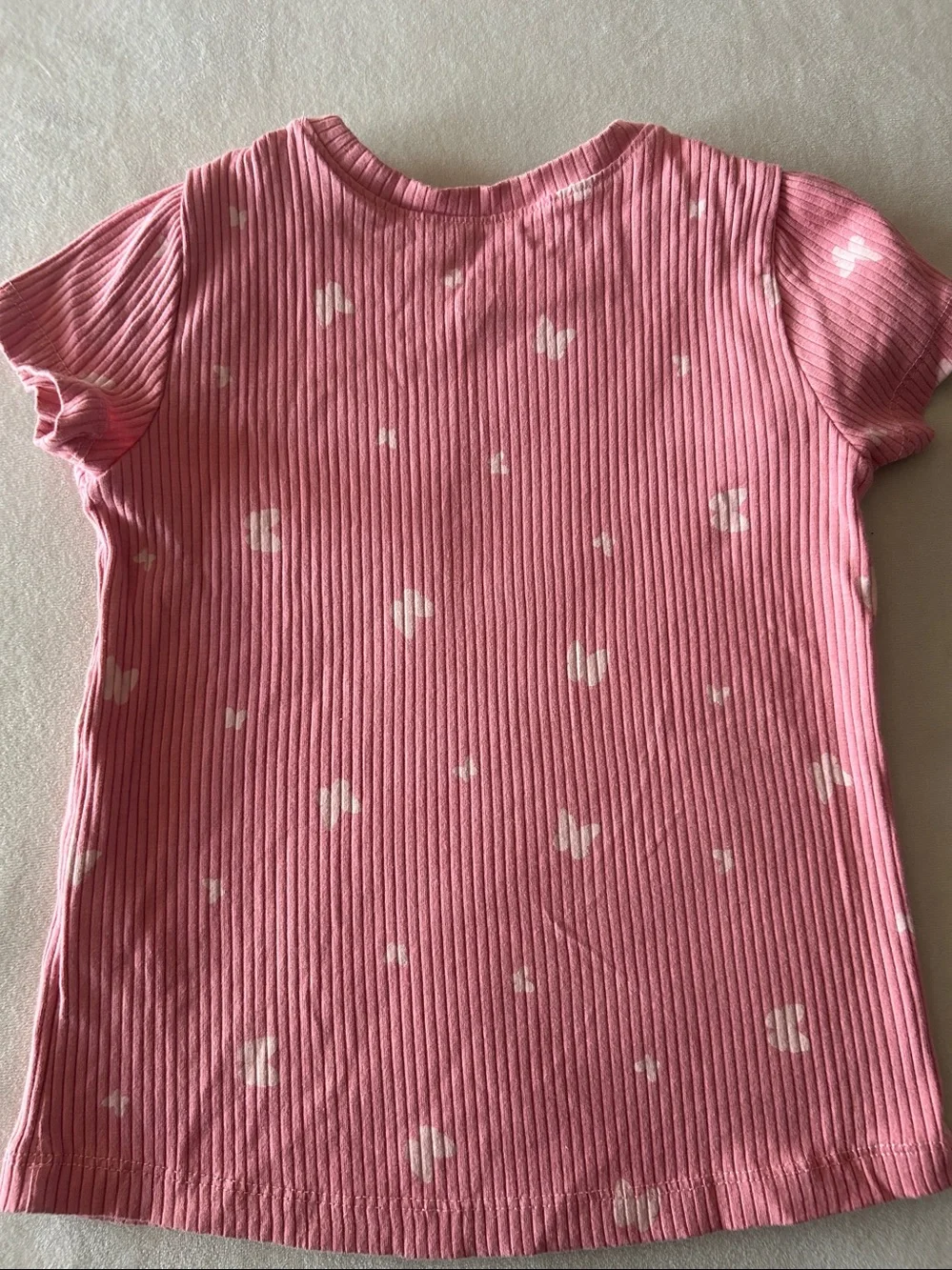 Girls' Pink Ribbed Short Sleeve Top